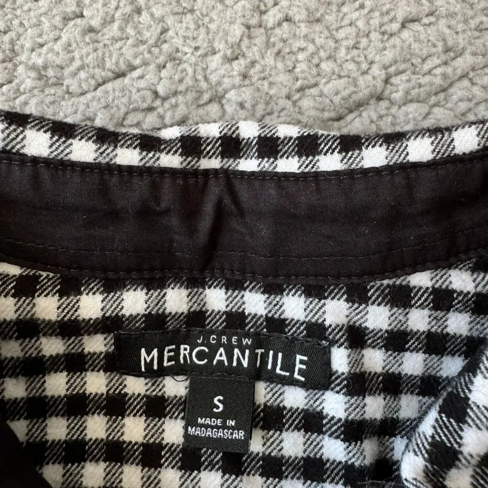 NEW J. Crew Shirt Mens Small Black White‎ Check Gingham Flannel Popover Zip Top
